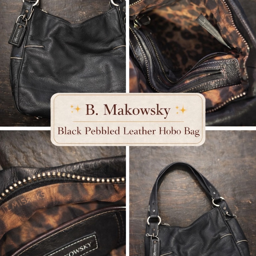 B. Makowsky Black Leather Shoulder Bag